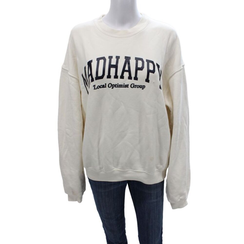 Madhappy Unisex Adults Ivory Pullover Crew Neck Long Sleeve Cotton Logo Size S